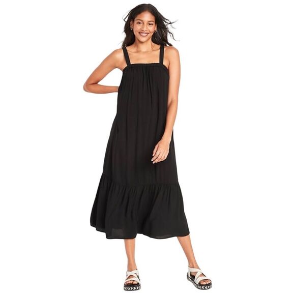 Old Navy Black Jack Cutout Swing Square Neckline Midi Dress - Picture 1 of 11